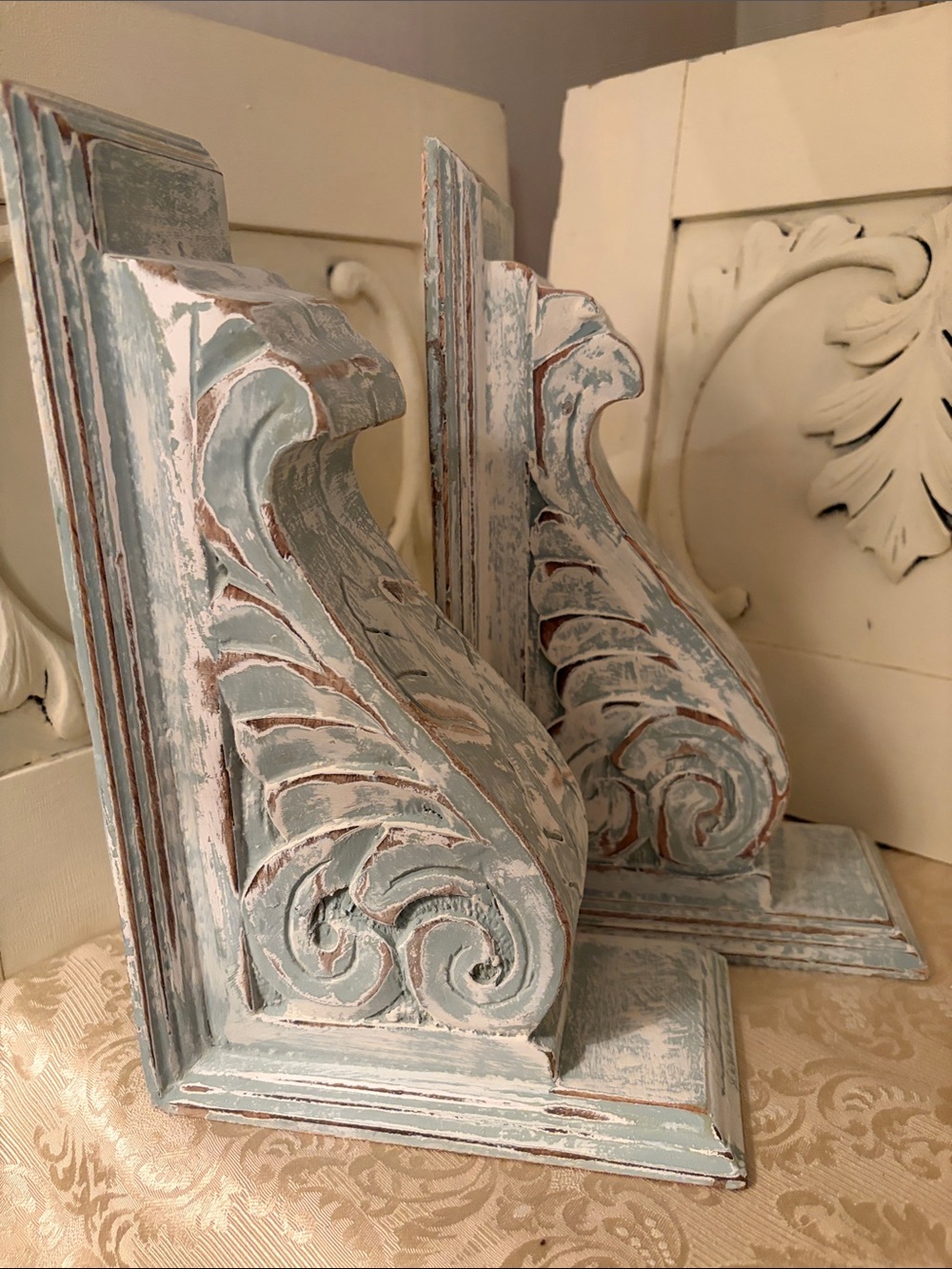 Distressed Light Blue Decorative Corbels Pair - Home Accents